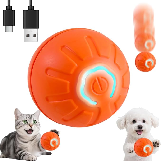 Self-Moving Dog Toy Ball – Auto Roll & Motion-Activated Play | Chew-Resistant | USB Rechargeable | for Puppies to Medium Dogs (Orange,2in Small)