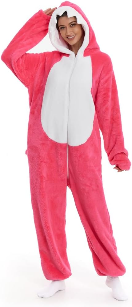 HSCTEK Fuzzy Teddy Fleece Adult Onesies Pajamas - Teen Long Sleeve Zip Up Hooded Blanket Sleep - One Piece Costume