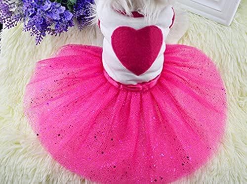 Idepet Spring Summer Pet Dog Cat Puppy Tutu Princess Dress Heart Printed Lace Skirt Dog Clothes Dog Costume (XL)