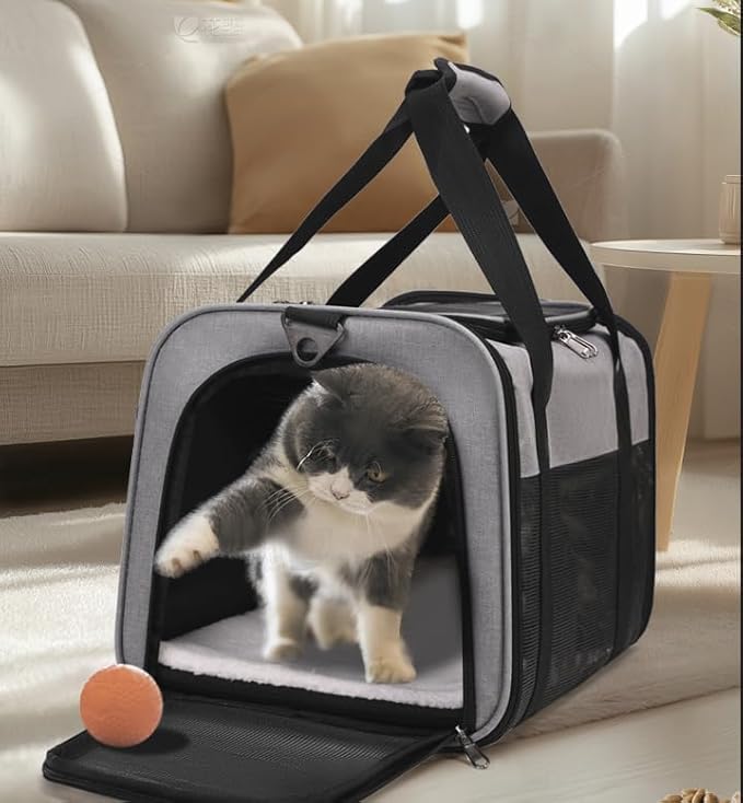 Cat Dog Carrier for Small Medium Pets up to 18 Lbs, Lightweight Portable Cat Carrier Bag, TSA Airline Approved Carrier, Carry Bag for Flight, Soft Sided Cat Bag for Travel (17x11x11 Grey)