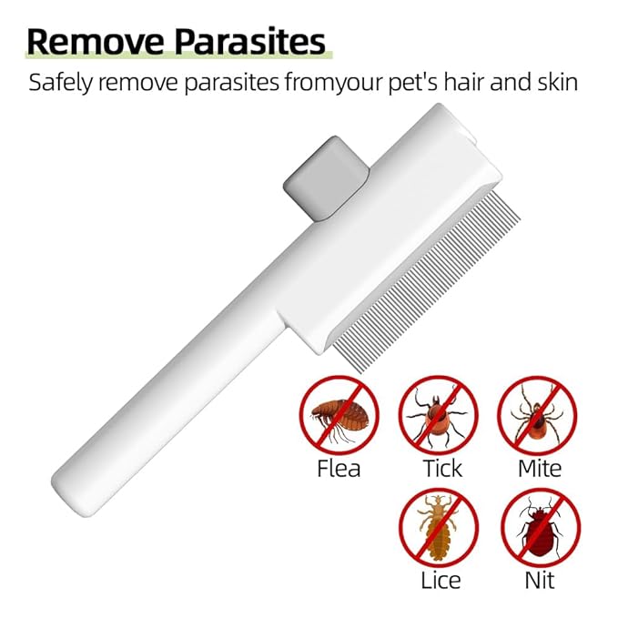 Marchul 2 Pack Self-Cleaning Pet Grooming Comb Set, Cat & Dog Flea Brush with One-Click Release Button, Stainless Steel Round Teeth Comb for Removing Tangles, Loose Fur and Shed Hair, White