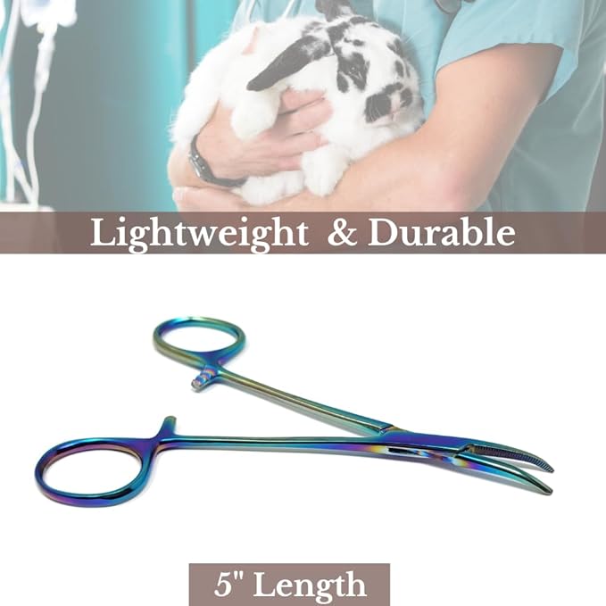 HTI DOG CAT PET HAIR PULLER REMOVER STAINLESS STEEL HEMOSTAT LOCKING FORCEPS 5" CURVED FULL SERRATED (Multicolor)