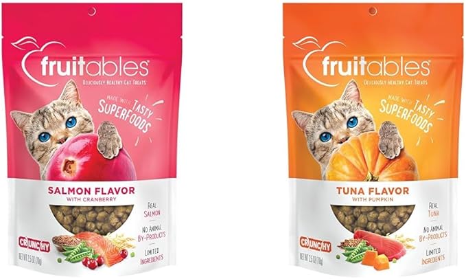 Fruitables Cat Bundle: Salmon & Cranberry + Tuna & Pumpkin - 2.5 oz Each, Low Calorie, Real Ingredients, Superfoods