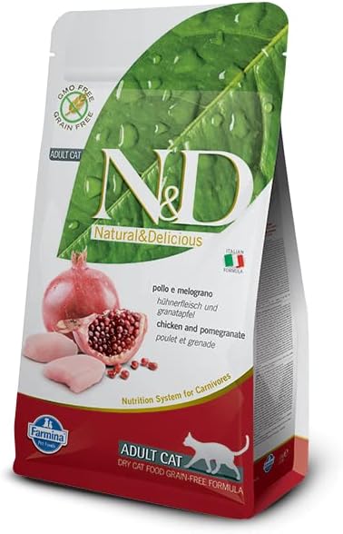 Farmina Natural And Delicious Chicken And Pomegranate Grain-Free Formula Dry Cat Food, 3.3 Pound Bag