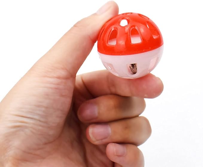 VOVIGGOL 12PCS 4CM Cat Toy Ball with Bell, Pet Ball Kitten Toy with Bell Cat Jingle Balls for Cats Kitten, Plastic Jingle Balls Pounce Chase Rattle Toys, Random Color