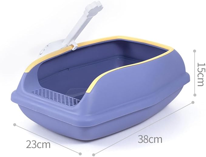 Cat Litter Box Open Top High Sided Anti Splashing Litter Tray with Scoop for Indoor Cats Kittens (2 Sizes)- S Violet