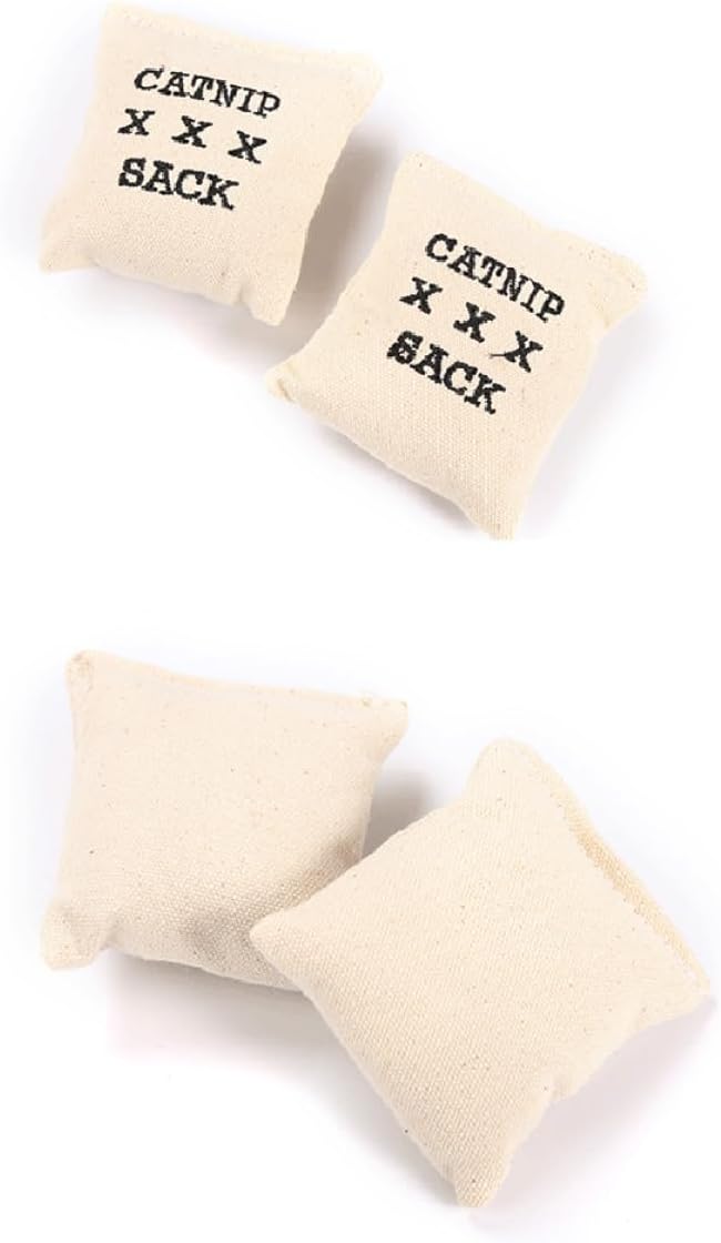 WOONEKY 10Pcs Catnip Canvas Cat Sachets Stuffed with Cotton, Style Khaki, Interactive Pet Supplies for Indoor Cats and Kittens