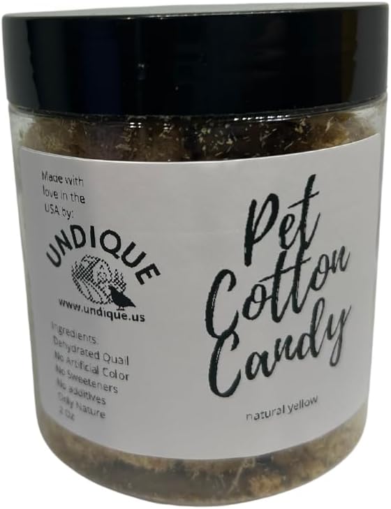 Undique Pet Cotton Candy - All Natural Protein-Rich Fluffy Treat for All Pets, one Ingredient only - Food Topper for picky Eaters or gourmets. Made from Premium Quail Meat