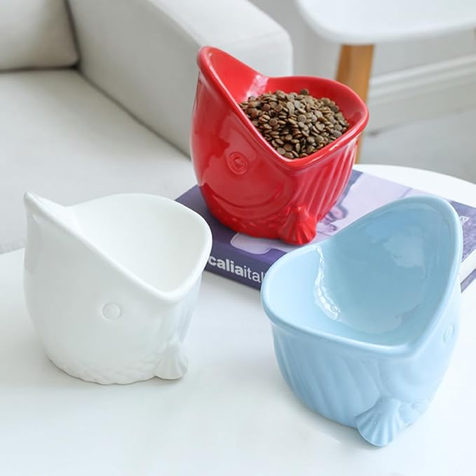 Alasum Ceramic Raised Pet Bowl for Cats and Puppies with Neck Support, Multi-Function Household Feeding and Watering Dish, Blue Artistic Design for Comfortable Pet Dining