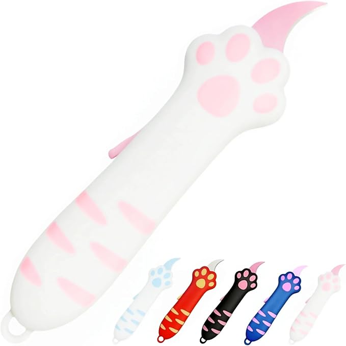 Cat Paw Box Cutter, 2026 New Retractable Cat Claw Knife Cute Cat Box Paper Cutter，Portable Cat Retractable Knife (Pink)