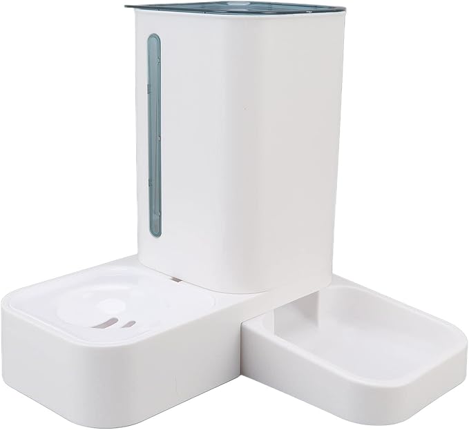 Focket Automatic Cat Feeder, 2 in 1 Gravity Design with Large Capacity 1.5L Water Bucket 2.2lb Food Bowl, Visual Level Window Indicator, Dog Feeding Station with Removable Parts for