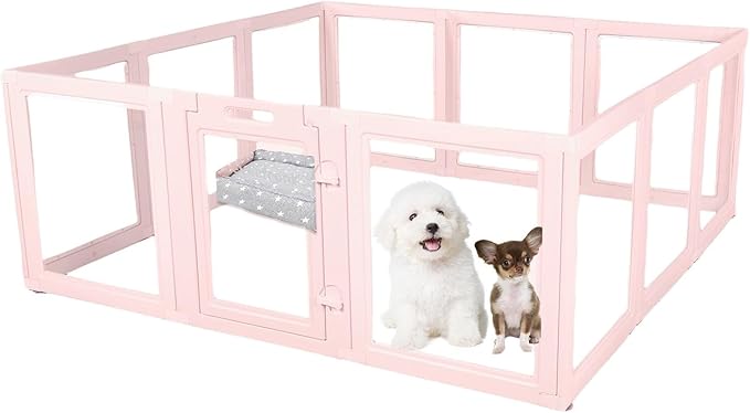 EVERFRONT Clear Acrylic Dog Playpen - Clear Dog Play Pen - Easy Assemble Acrylic Dog Playpen - Puppy Playpen, Cat Playpen, Small Animal Playpen, Dog Play Pen Indoors