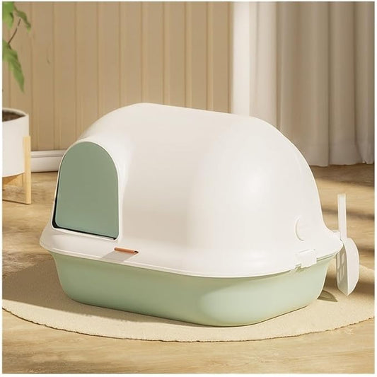 Pet Supplies, Large Hooded Cat Litter Box with Door Flap & Scoop, Privacy Enclosure(Green)