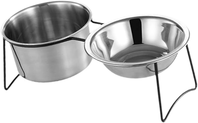 Cat Food and Water Bowl, Stainless Steel Double Bowl Feeder with Anti-Slip Base for Cats and Small Dogs