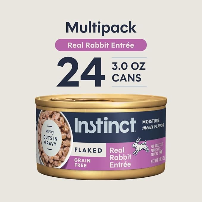 Instinct Flaked Entrees in Gravy, Wet Canned Cat Food, Grain-Free - Rabbit, 3 oz. Cans (Pack of 24)