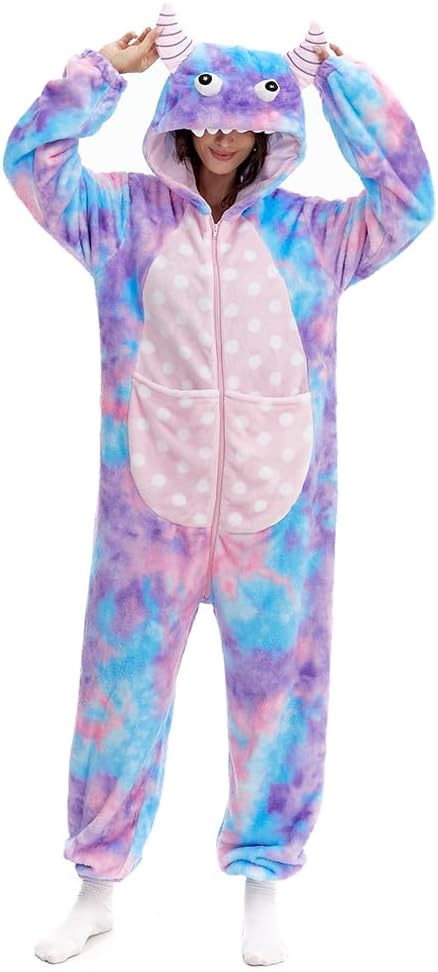 HSCTEK Fuzzy Teddy Fleece Adult Onesies Pajamas - Teen Long Sleeve Zip Up Hooded Blanket Sleep - One Piece Costume