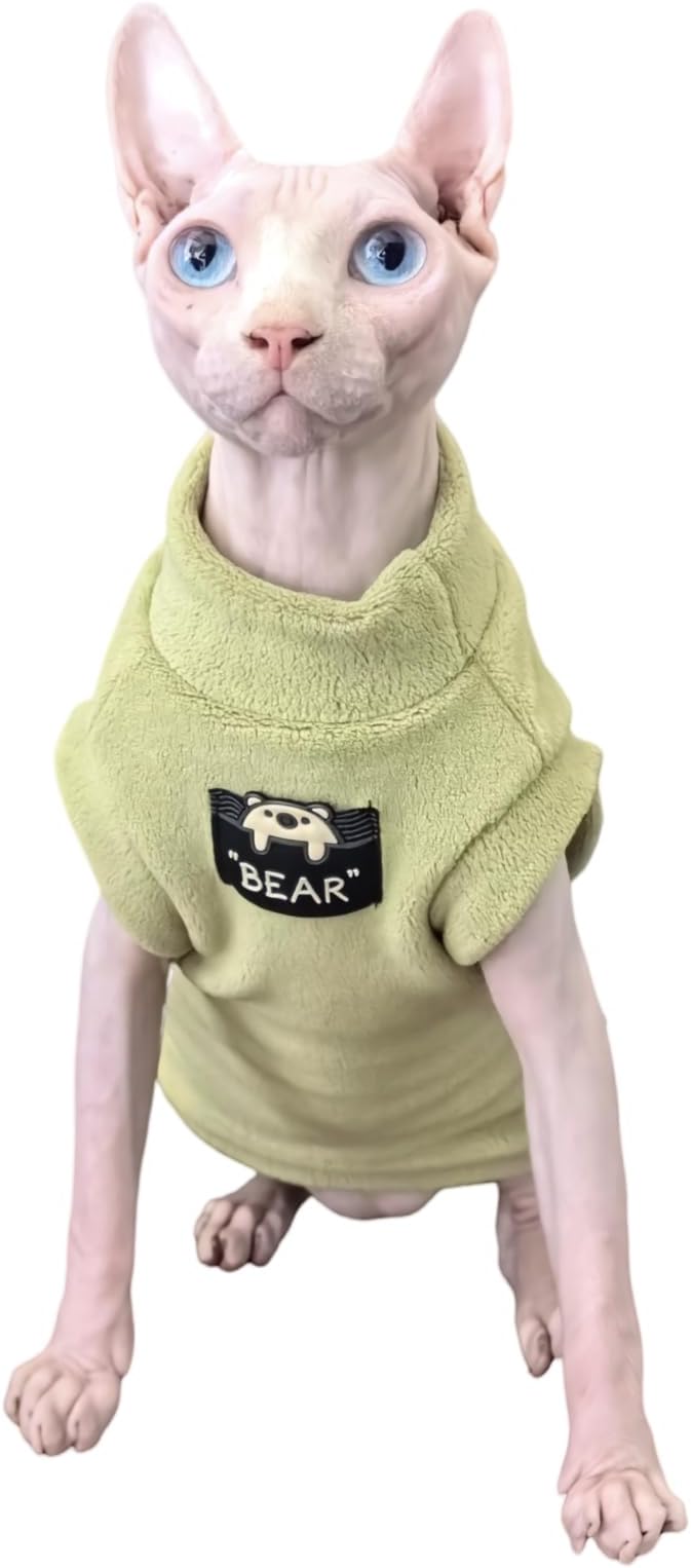 Sphynx Cat Clothes Hairless Cat Warm Fleece Vest Elastic Winter Sweater Outfit, Pet Clothes for Sphynx Cat Coat for Cats and Small Dogs Apparel, Hairless cat Shirts Sweaters (Avocado Green, X-Large)