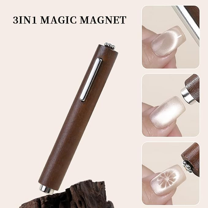 BORN PRETTY 3-in-1 Cat Magnetic Eye Magnet for Nails,Multi-Function Nail Magnets Round & Square & Flower Cat Magnetic Eye Gel Nail Polish Magnet Pen 3D Magnetics Nails Polish Stick Design Tools(Brown)