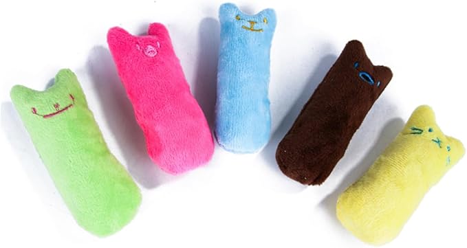 5Pcs Cat Chew Pillow with Catnip Soft Cotton Plush Pet Supplies Cartoon Design in Bright Colors Interactive Lifelike Kitten Teething for Indoor Cats Random Color