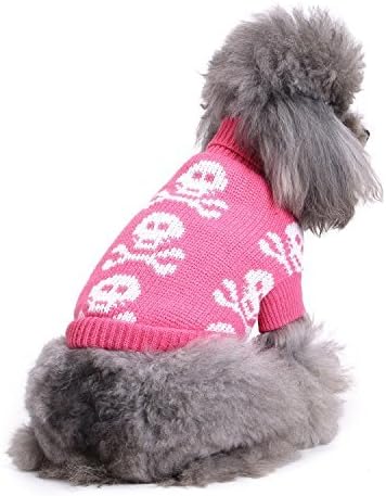 S-Lifeeling Skull Dog Sweater Holiday Halloween Christmas Pet Clothes Soft Comfortable Dog Clothes - Pink,M