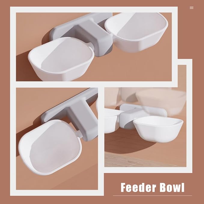 PRETYZOOM Wall-Mounted Cat Double Feeding Bowl with Waterer, White Pet Food Container and Feeder Bowl for Indoor Cats, Space-Saving Dual Dish for Feeding and Watering Pets