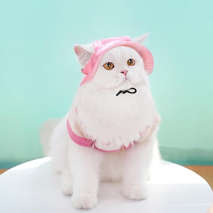 Cat Sun Hat, Baseball Cap with Ears Exposed, Outdoor Sports Hat, Suitable for Small Cats (Pink, Large)