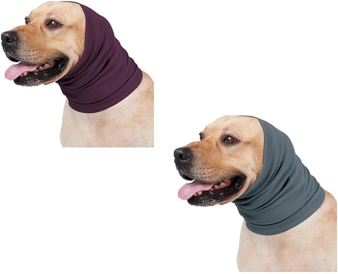 Soothing Anti-Anxiety Dog Snood Quiet Blow Drying & Hematoma Care Calming Ear Wrap for Stress Relief, Pail Lilac+Aqua Blue M