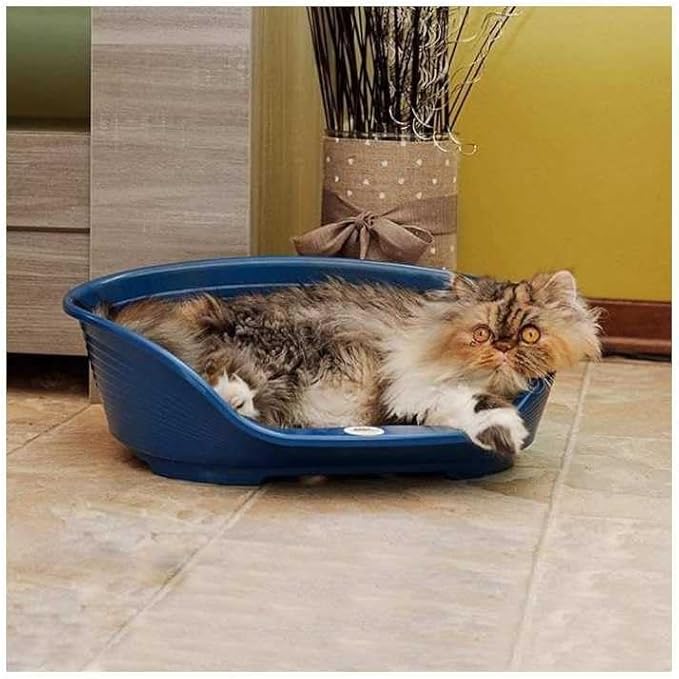 Ferplast Cat Bed, Plastic Dog Bed Small, Ventilation Holes and Non-Slip Rubber Feet for Added Stability 49 x 36 x h. 17.5 cm. Dark Grey