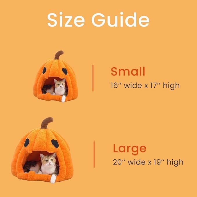 Cute Pumpkin Cat Bed for Indoor Cats，Pumpkin Shape Cat House with Removable Washable Cushioned Pillow，Cat Cave Bed Cat Tent for Puppy and Kitten (A-Orange,16 in)