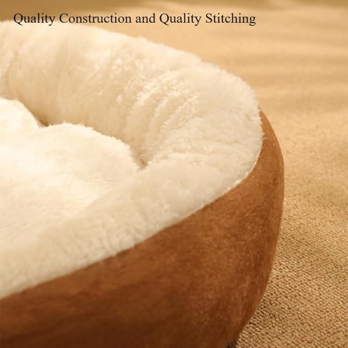 Round Dog & Cat Bed Mat - Soft Washable Faux Fur Pet Pad with Non-Slip Waterproof Bottom | Durable Plush Fleece Bedroom Mat for Small Dogs, Puppies, Kittens & Cats(Coffee)