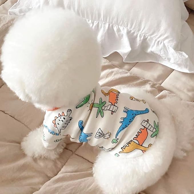 Dino Pet Pajamas Dog Jumpsuit Puppy Clothes, Cotton Pet Pajamas Kitten Soft Material Small Dog Onesie Cat Sweater Puppy Pjs Chihuahua Yorkie Onesie (Dino Shirt, X-Large)