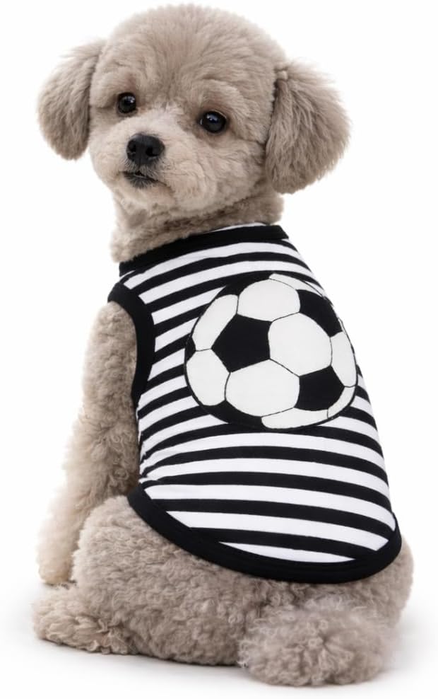 Petitebella Soccer Dog Shirt - Sporty Puppy T-Shirt with Soccer Ball, Breathable Soft Cotton Pet Clothes for Small Dogs Cats, Lightweight Summer Vest Apparel for Game Day Training (Stripes, XXX-Large)