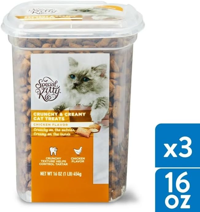 Special Kitty Chicken Flavor Crunchy Treats for Cats, Delicious Cat Treats with a Crunchy Outside & a Creamy Center. 16 oz, (3 Pack)