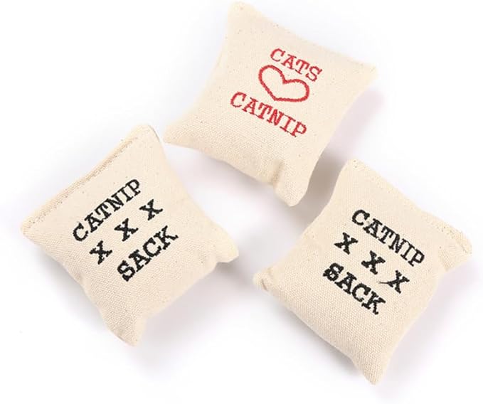 BESPORTBLE Catnip Toys for Indoor Cats 10Pcs Canvas Sachets Filled with Catnip and Cotton Interactive Kitten Toys to Prevent Furniture Damage and Promote Play