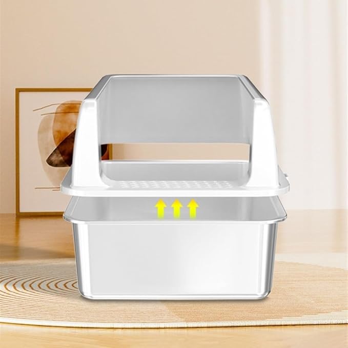 Pet Supplies, Stainless Steel Cat Litter Box, High Sides with Scoop, Easy Clean Non-Stick for Multi-Cats