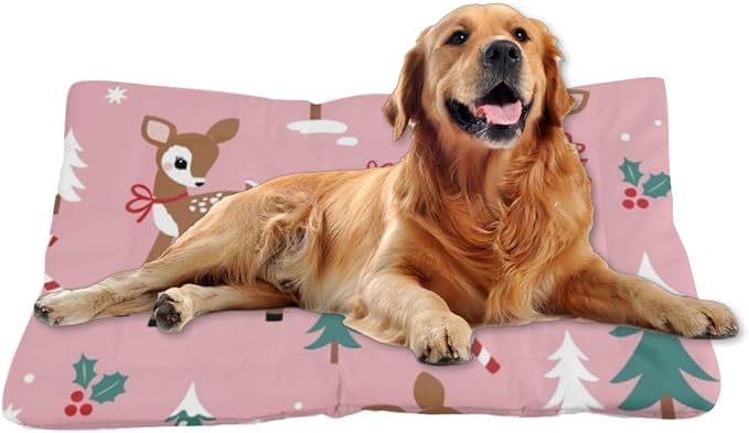 Christmas Deer Pattern Cat Mat Bed Waterproof Cat Bed Crate Mat for Dogs Portable Dog Non- Slip Bottom Furniture Covers for Pets Multi- Scenario Dogs Gift Printed Pet Pad 24× 18 Inch