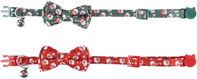Lamphyface Christmas Cat Collar Breakaway with Cute Bow Tie and Bell Accessories Holiday for Kitty Adjustable Safety