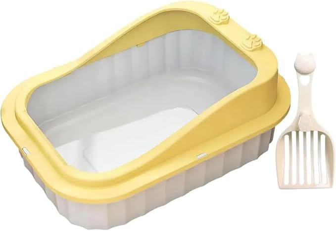 Cat Litter Tray cat Toilet Anti Splash Supplies Semi Enclosed Tall Detachable Kitty Litter Pan Cat Litter Tray 11.42" W x 6.3" H x 16.45" L (Yellow)