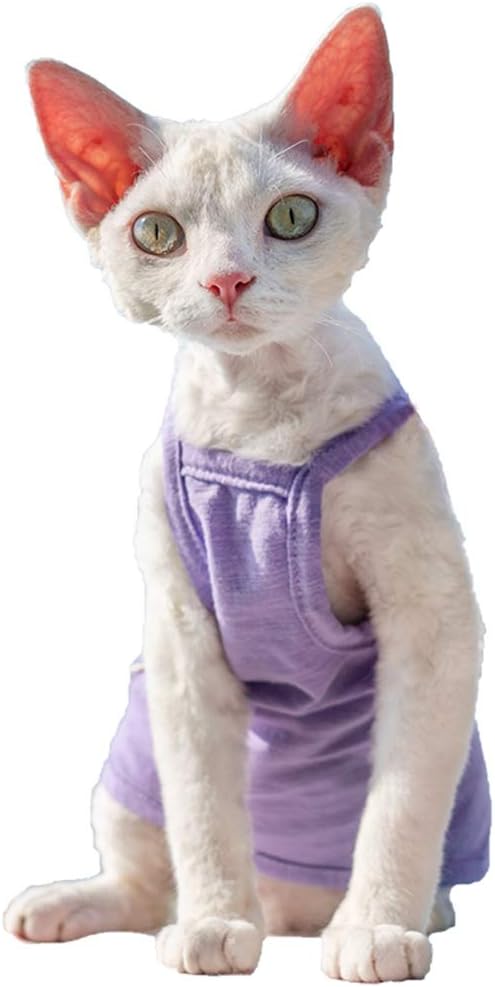 Hairless Cats Solid Cotton Camisole, Breathable Summer Tank Tops for Sphynx, Cornish Rex, Devon Rex, Peterbald, Cat Wear Hairless Cat Clothes Soft Skin-Friendly Cats Apparel Assorted Colors and Sizes