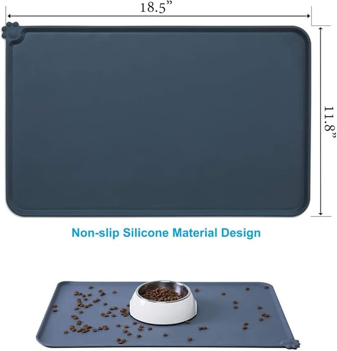 Silicone Dog Cat Bowl Mat，Waterproof Slip Resistant Silicone Pet Feeding Mat，Anti-Slip Pet Bowl Mats Cats and Dogs Food Water Placemat Tray，Raised Edges to Prevent Water Spills on Floor (Black)