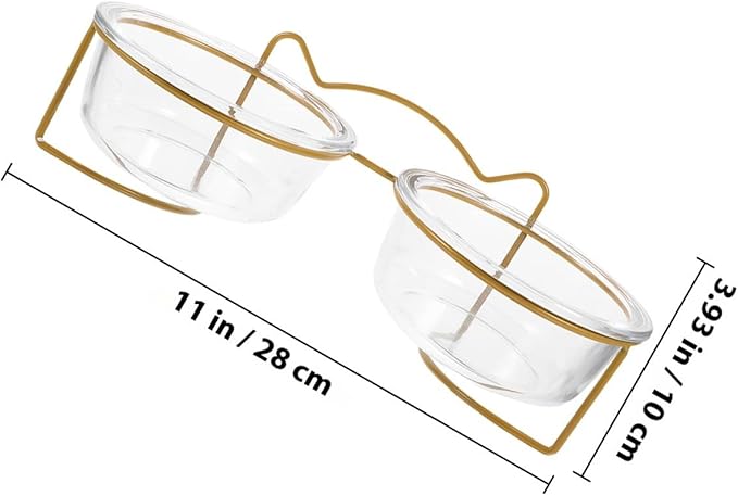LALAFINA Raised Double Cat and Dog Glass Feeding Bowls Tilted High Stand Non-Slip Raised Pet Food Bowl for Cats and Small Dogs for Feeding and Watering