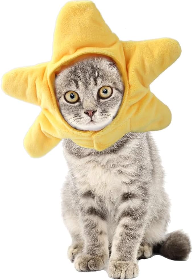 5 Pieces Cat Hat Adorable Cat Costume Outfit Bunny Hat with Ears Funny Mane Hat for Cats and Small Dogs Party Costume Accessory Headwear (Brown Bear-Flower-Starfish-Rabbit-Strawberry)-Not for Children