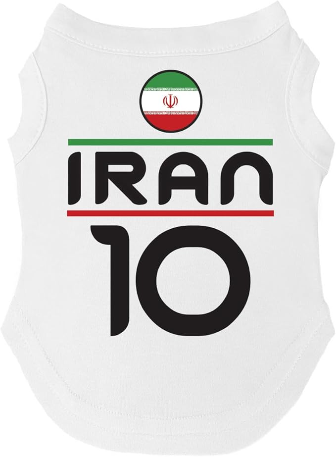 Iran Flag Soccer Jersey Style Dog Tee Shirt | Sleeveless Breeds | International Soccer | Game Day |White, 2X-Large 1789