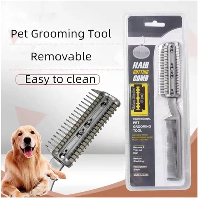 2Pcs Razor Comb for Dogs Cats with Extra Blades Double Sides Pet Razor Comb Trimming & Grooming Hair Cutter Comb Trimmer Grooming Comb for Dog Cat (Silver)