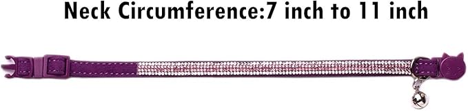 BoomBone Rhinestone Cat Breakaway Collar Pack of 2 Purple Kitten Collars with Bell