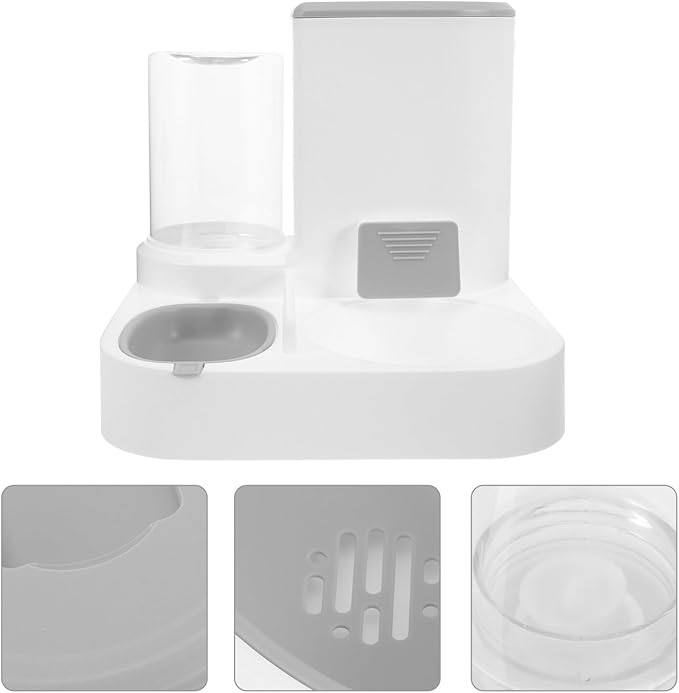 Automatic Pet Food and Water Feeder Station with Large Capacity Detachable Bowl for Dogs and Cats, Grey, Wet and Dry Food Separation, Suitable for Puppies and Adult Pets