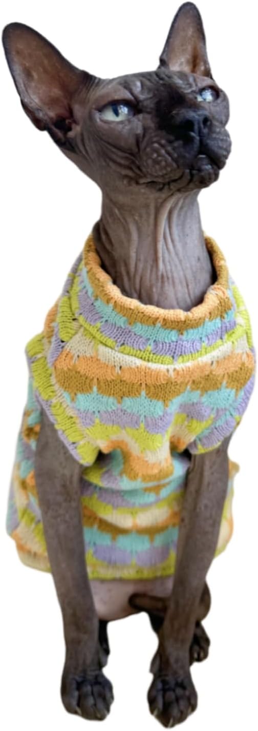 Sphynx Cat Clothes Hairless Cat Vest Elastic Cat Sweater Outfit, Pet Clothes for Sphynx Cat Coat for Cats and Small Dogs Apparel, Hairless cat Shirts Sweaters (Cyan Chestnut, Medium)