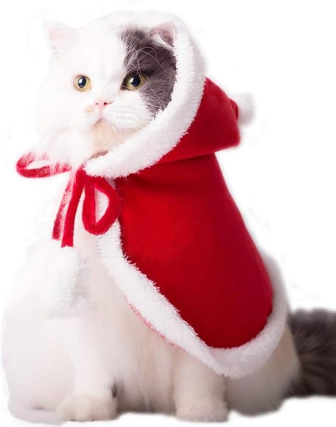 ANIAC Pet Christmas Costume Poncho Cape with Hat Santa Claus Cloak for Cats and Small Dogs Red Christmas Dog Costume Holiday Cat Outfit (Small)…