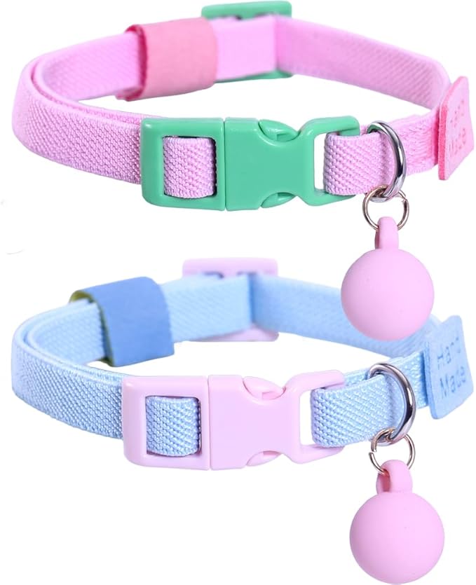 Lamphyface 2 Pack Eastic Cat Collar with Solid-Color Ball Pendant Adjustable Accessory for Cats Puppy Kitten Kitty