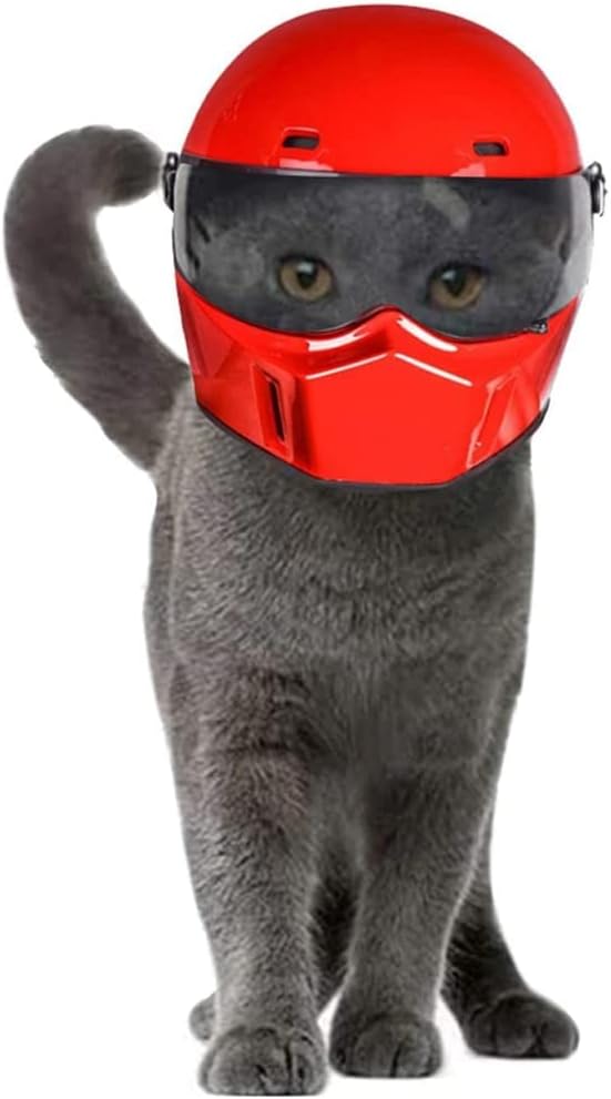 Pet Motorcycle Helmet, Full Face Motorcycle Helmet Outdoor Motorcycle Bike Riding Helmet Hat for Cat Dog Doggie Puppy Kitten Helmet Pet Supplies Racing Car Fan Collectible Small Gift (Red)